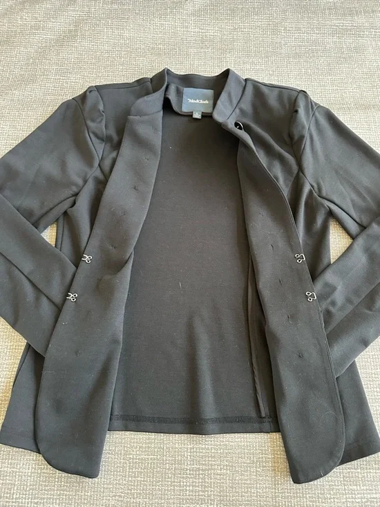 ModCloth Black Military Button Jacket Large Gold Tone Stand Collar Blazer - Picture 5 of 12